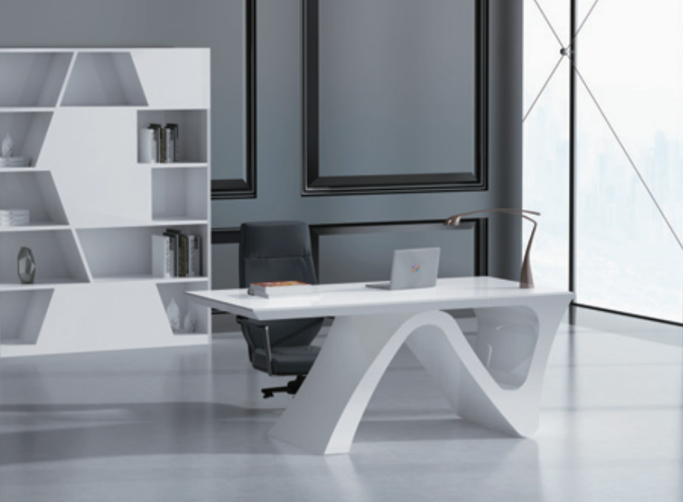 Contemporary Unique Style White Gloss Office Desk - GL2821